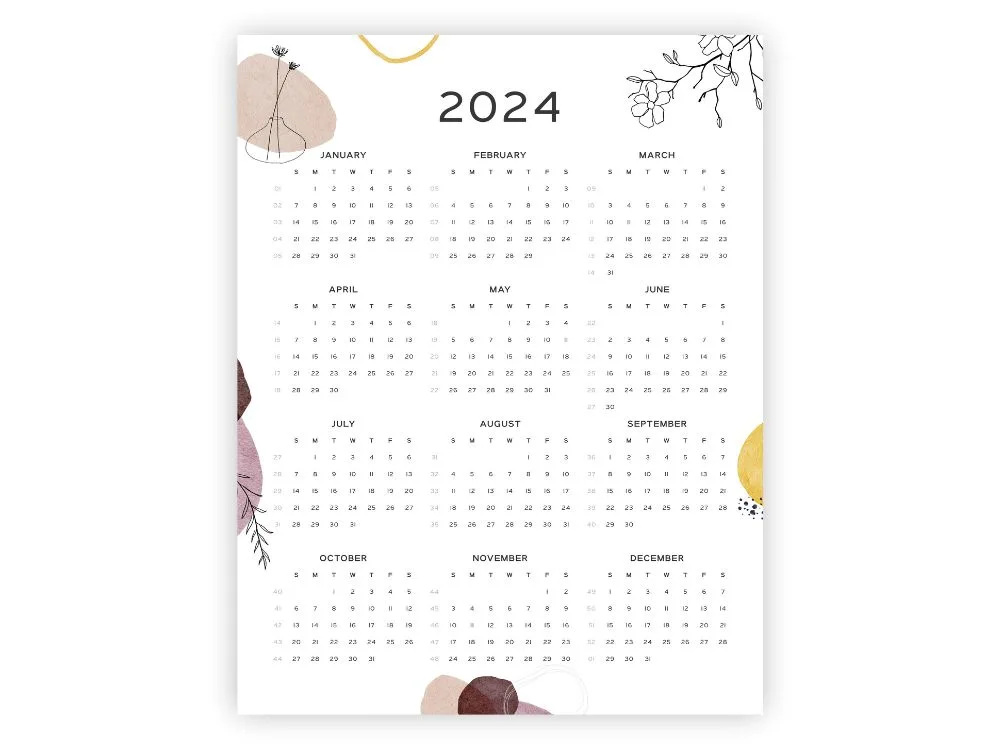free year at a glance calendar 2024