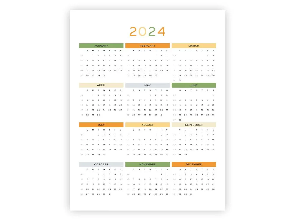 year at a glance calendar 2024 free printable