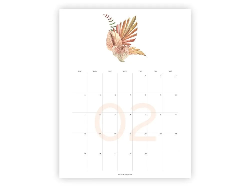 free printable february calendar boho aesthetic