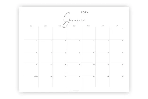 june calendar to print minimalist