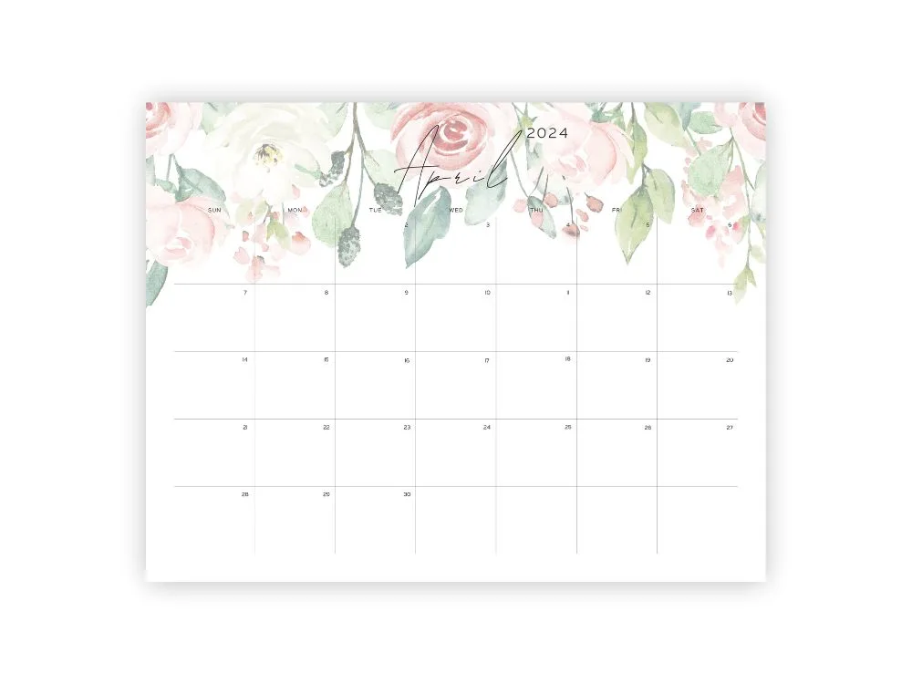 april calendar printable 2024 floral