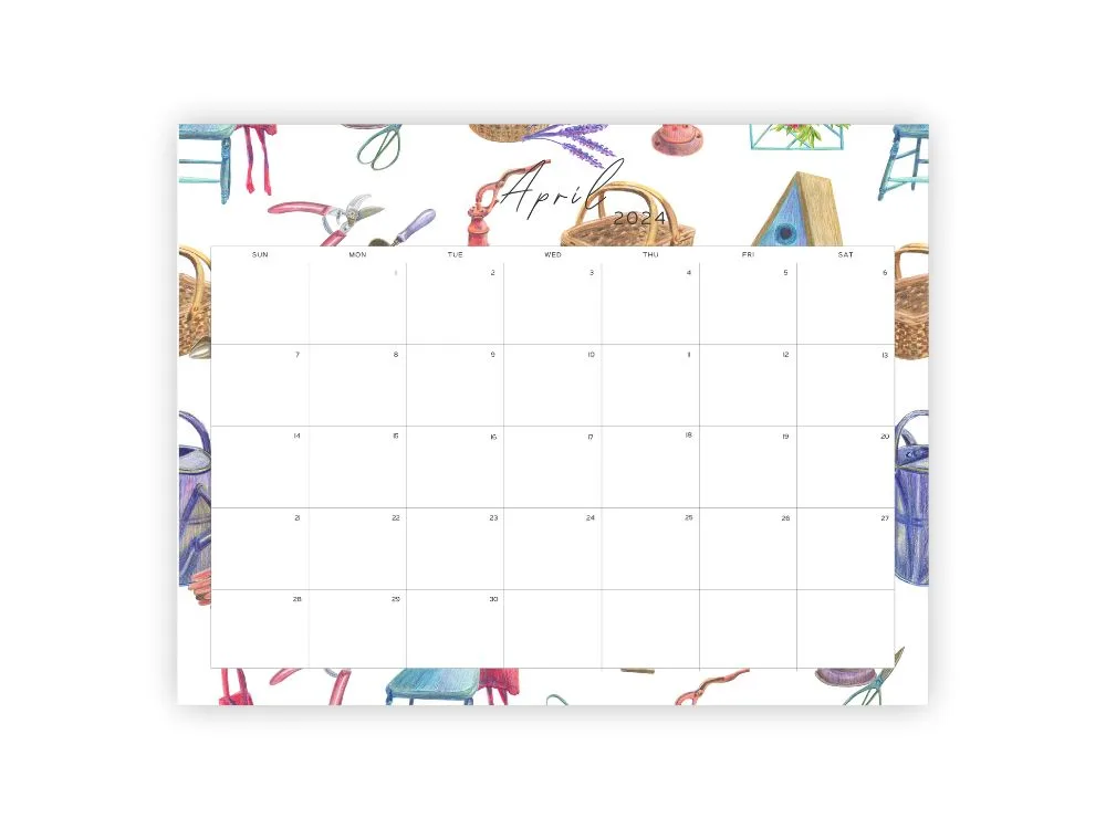 april calendar template cute