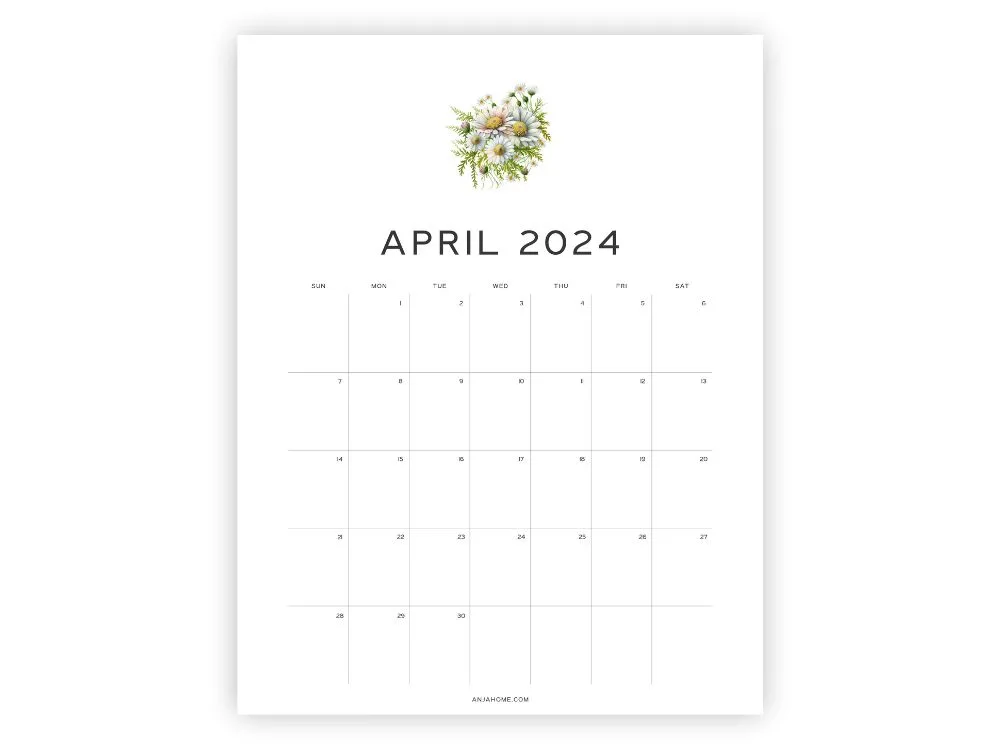 april calendar free printable floral