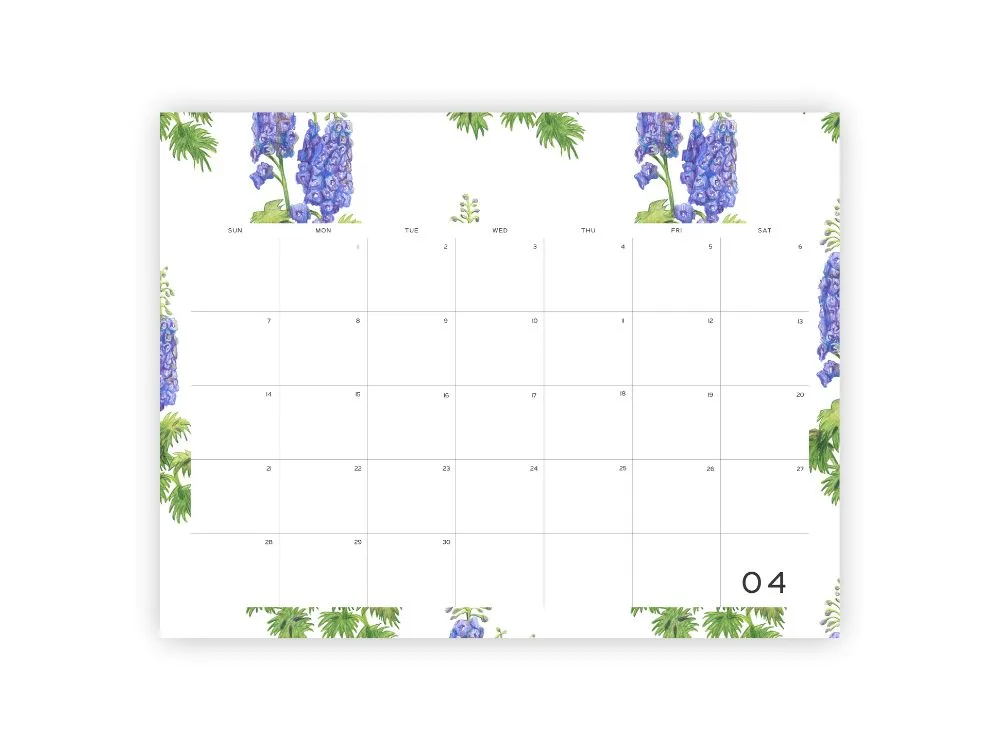april 2024 calendar printable floral