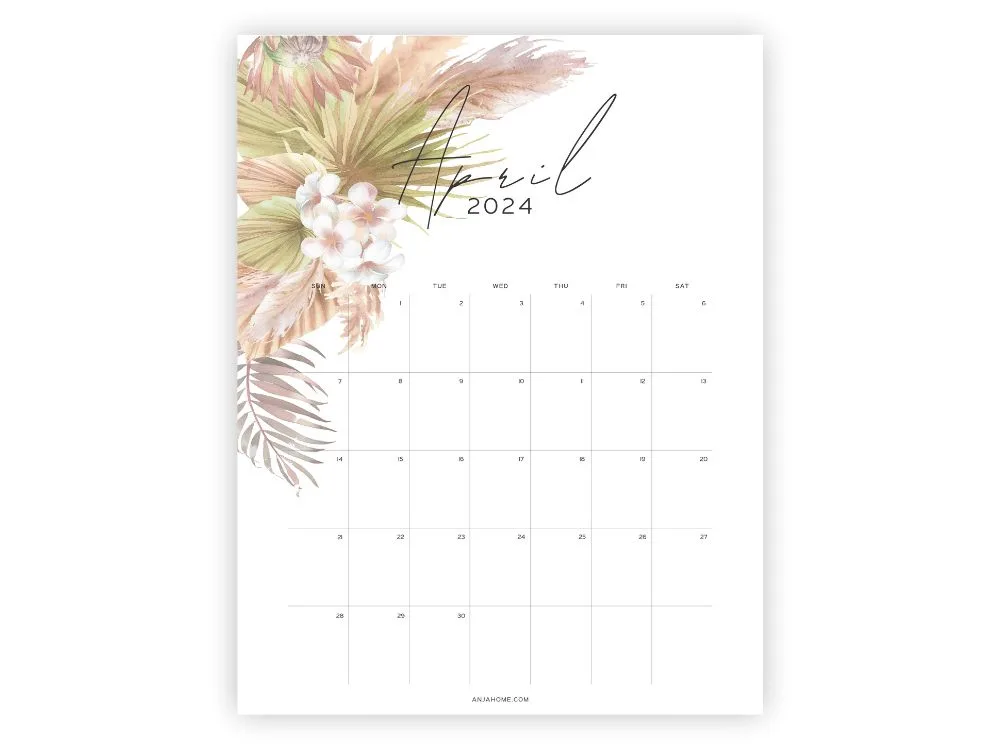 printable april 2024 calendar aesthetic