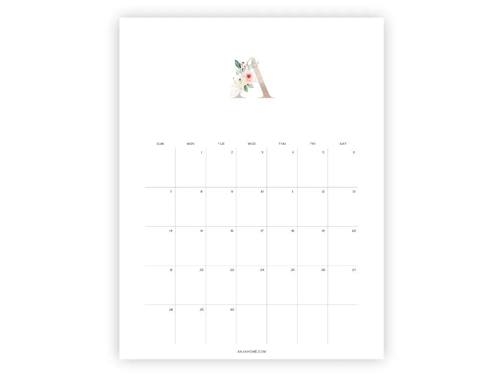april 2024 printable calendar floral