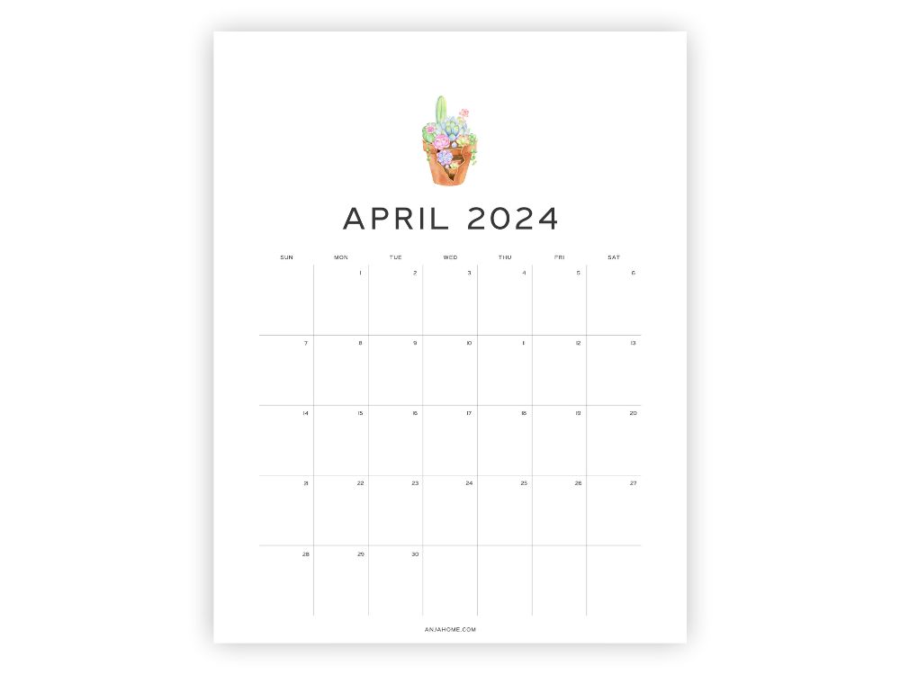 april calendar 2024 printable pretty