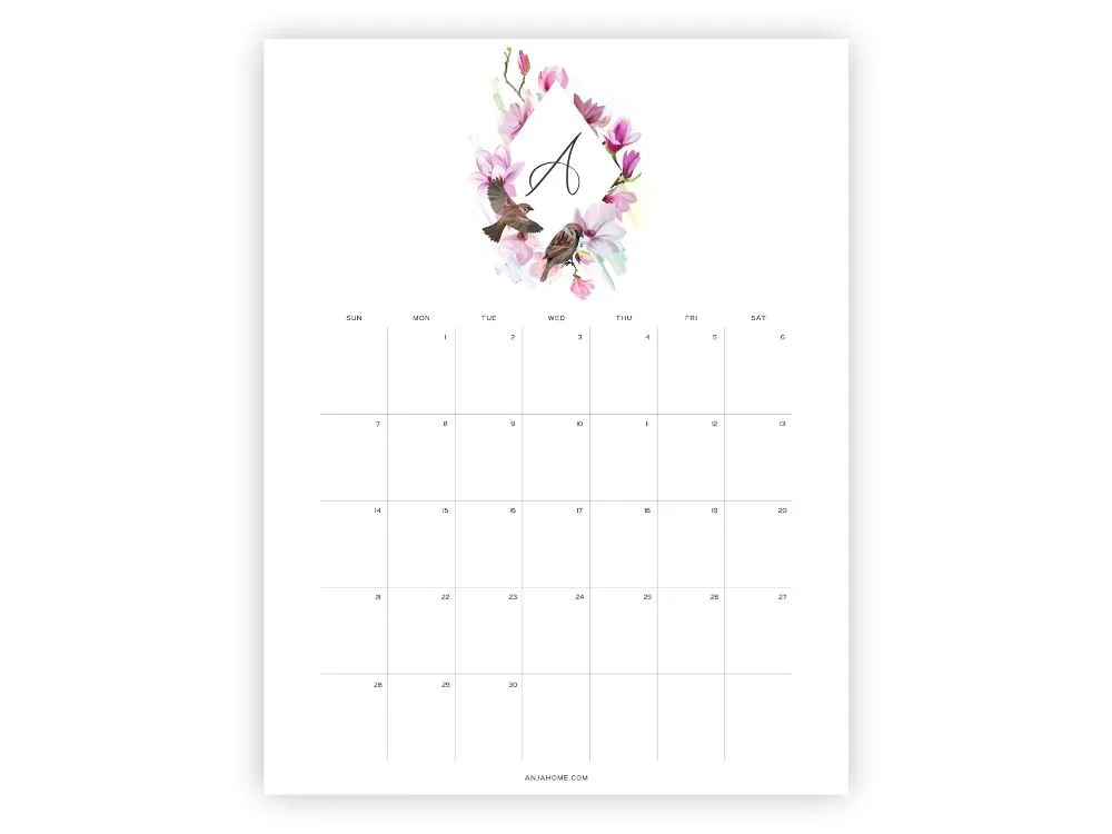 april template 2024 floral