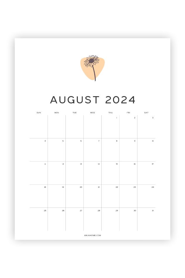 august month calendar aesthetic