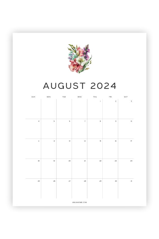 blank calendar august 2024