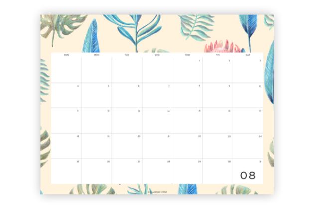 august monthly template pretty