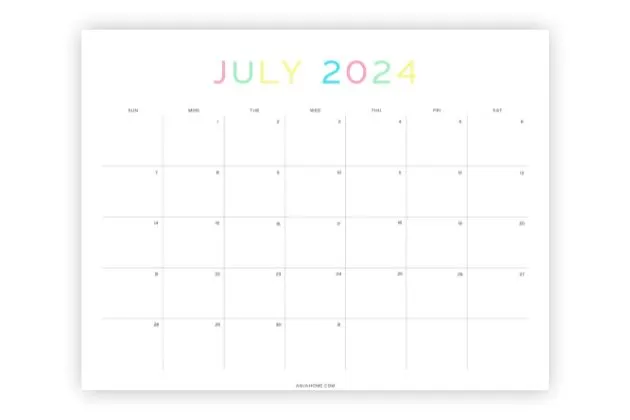 calendar july simple blank
