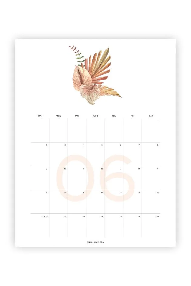 june calendar blank boho