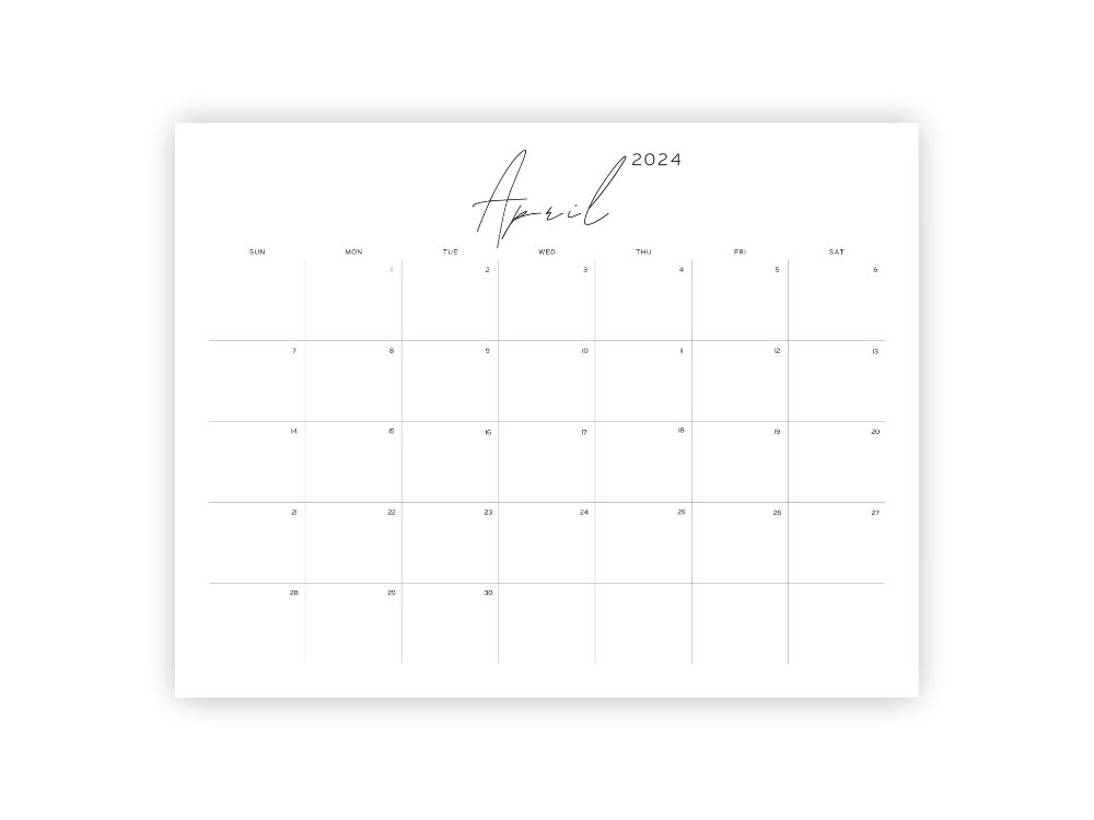 blank calendar april 2024 minimalist