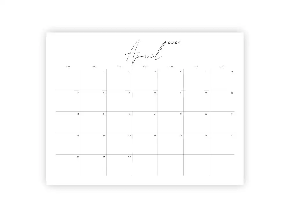 blank calendar april 2024 minimalist