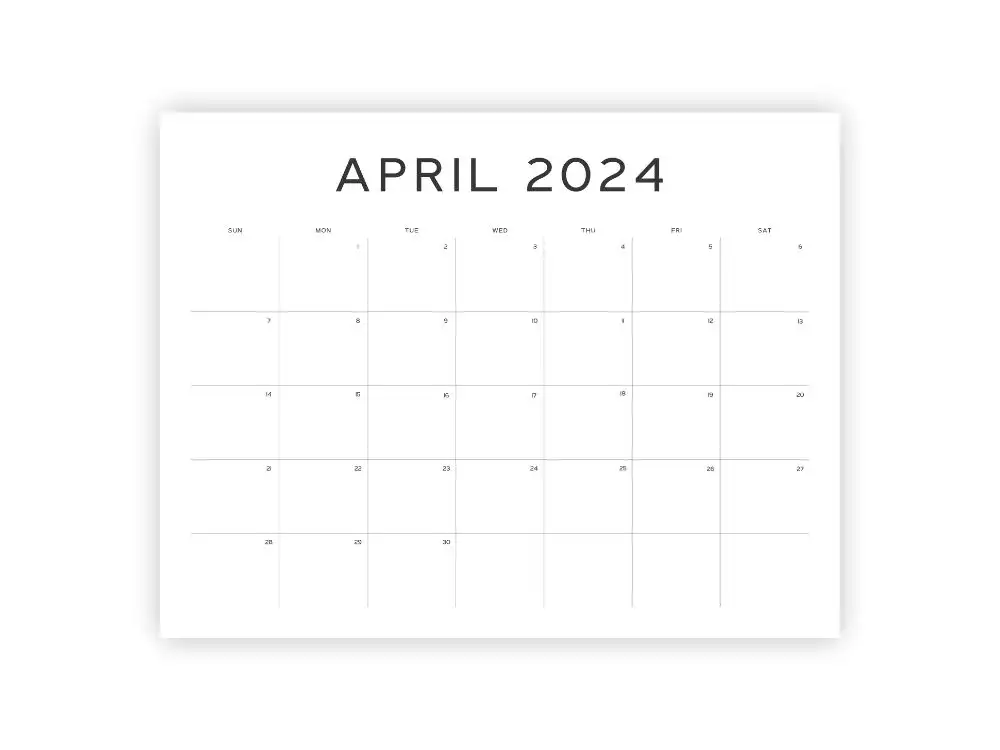 april printable calendar simple