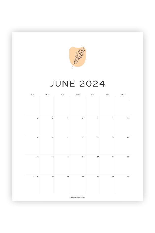 printable blank calendar june 2024