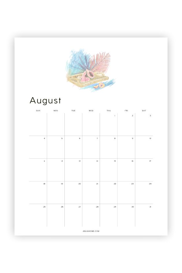 august blank monthly printable