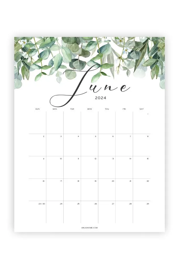 image of june 2024 calendar green
