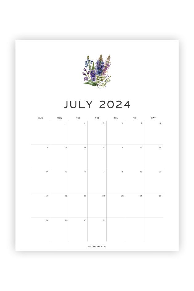 july 2024 calendar cute floral