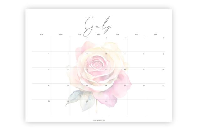 july monthly template to print floral
