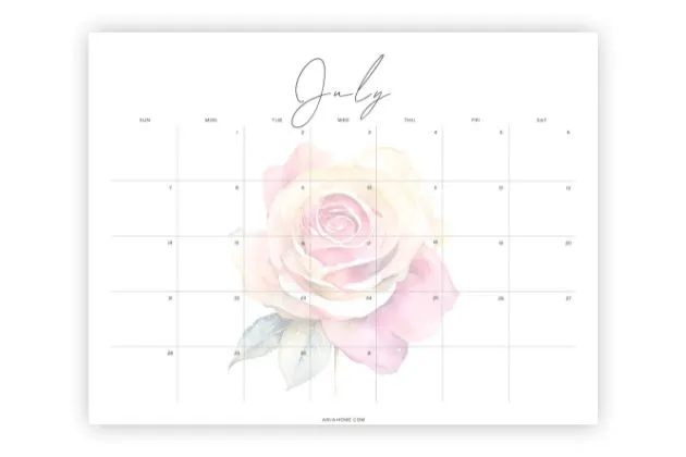july monthly template to print floral