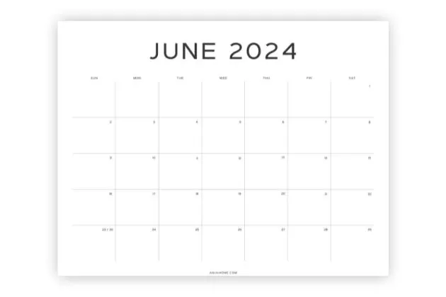 june calendar template simple