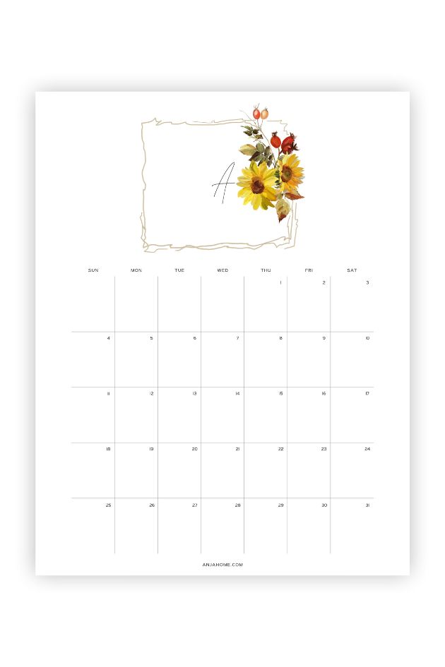 august calendar aesthetic floral
