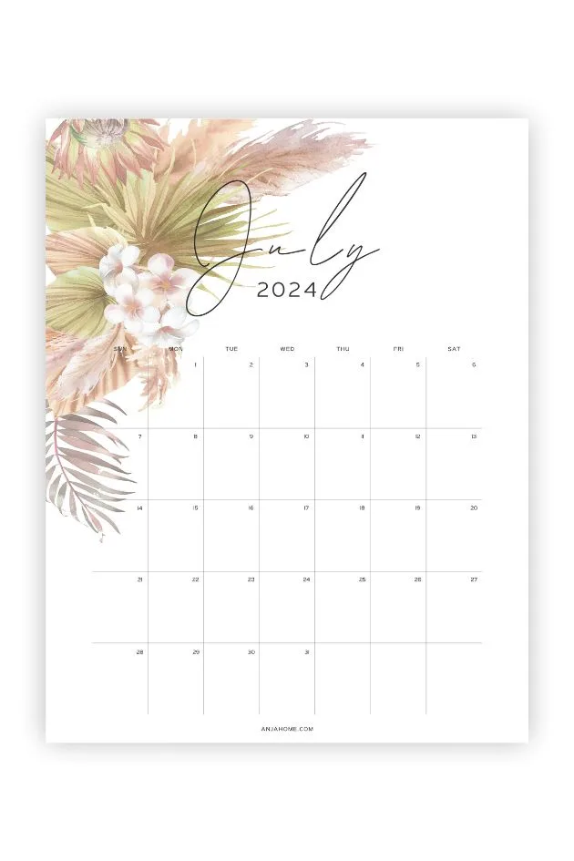 printable calendar of july