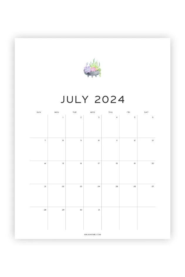 printable calendar july aesthetic