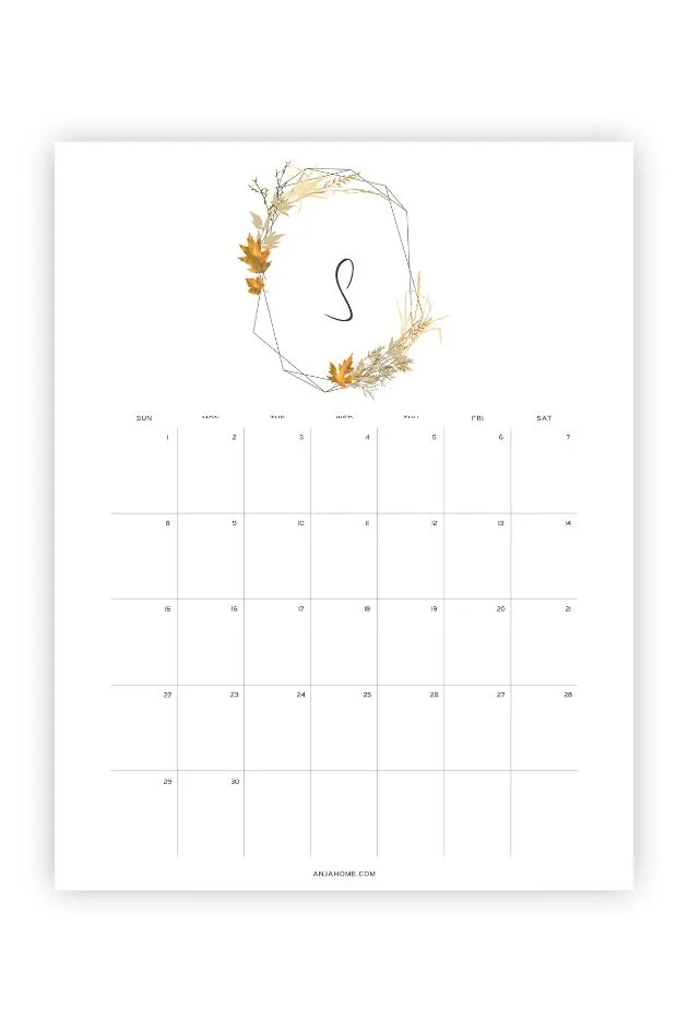 sept printable calendar fall aesthetic