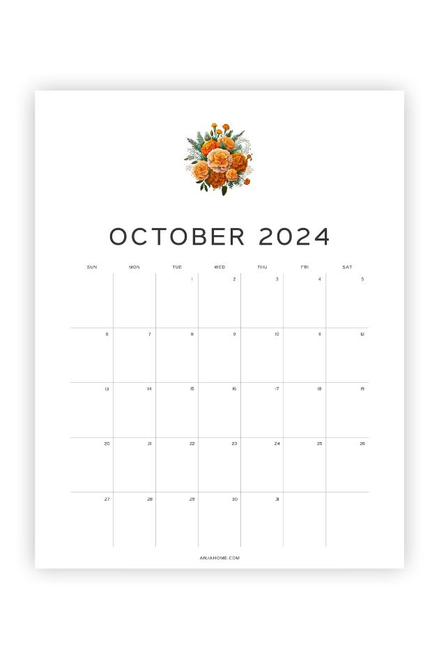 october printable calendar simple floral