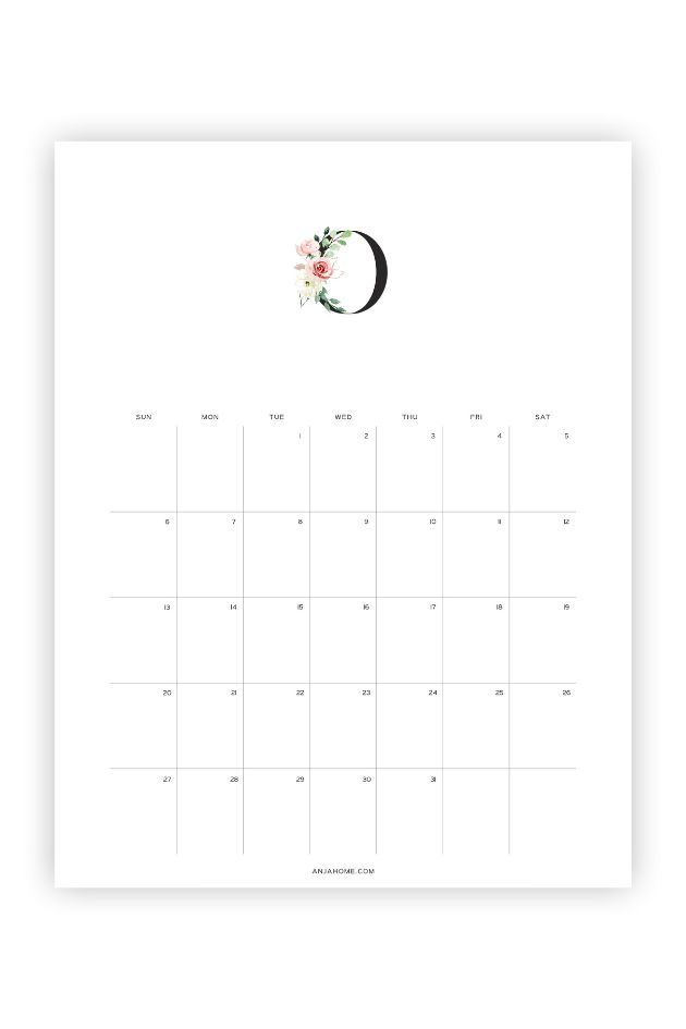 calendar for october minimalist