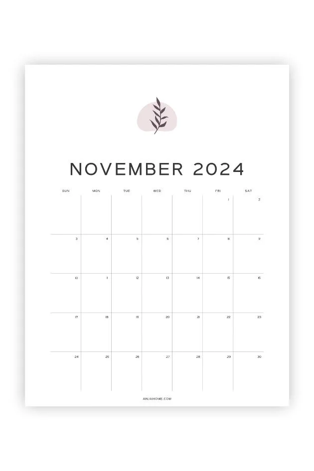 free november printable calendar minimalist