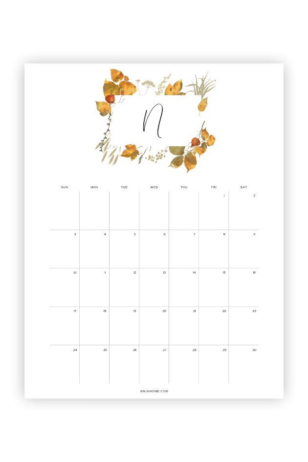 november printable calendars fall