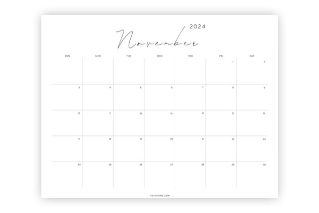 november 2024 calendar printable minimalist simple