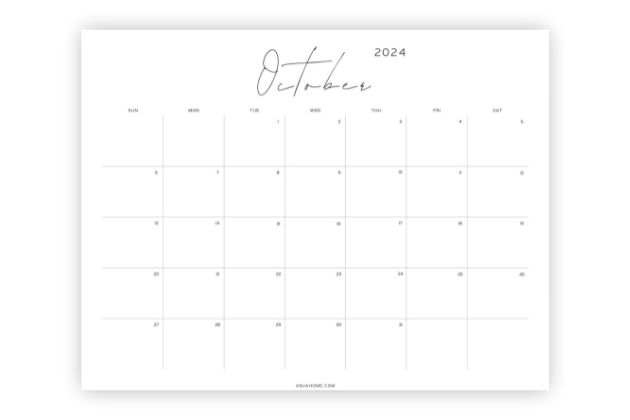 blank october 2024 calendar minimalist