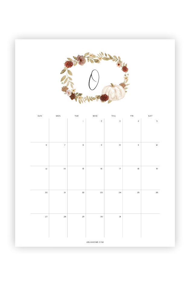 october calendar simple fall