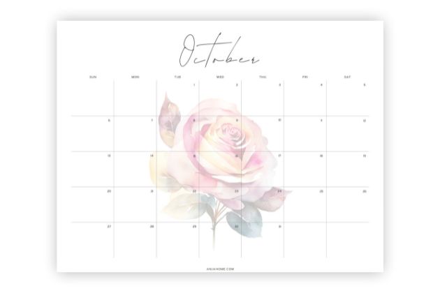 printable calendar for october floral pink