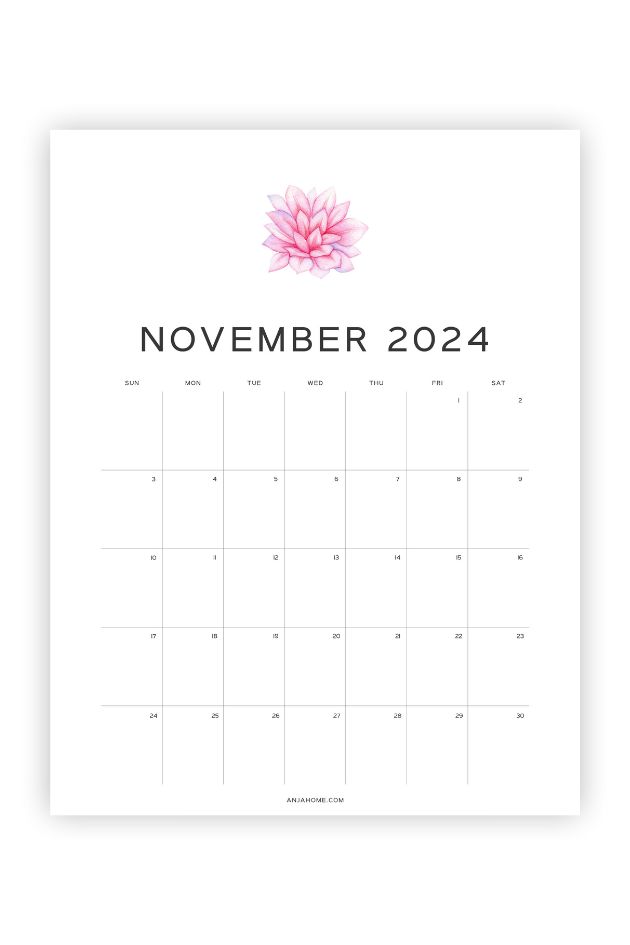 november 2023 calendar free printable pink