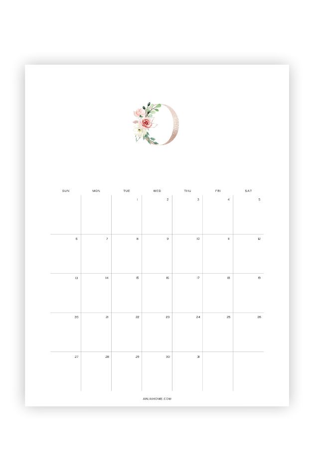 october calendar 2024 printable minimalist