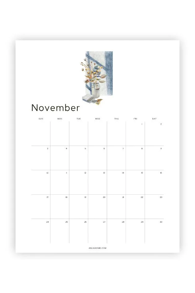 november printable calendar free cute