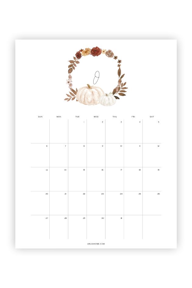 october blank calendar cute