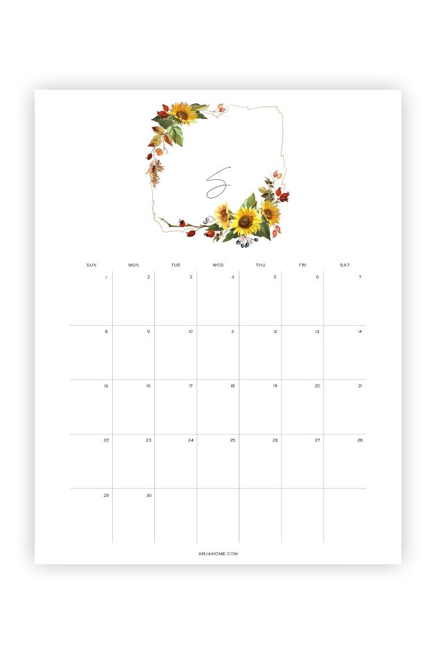 calendars september floral aesthetic