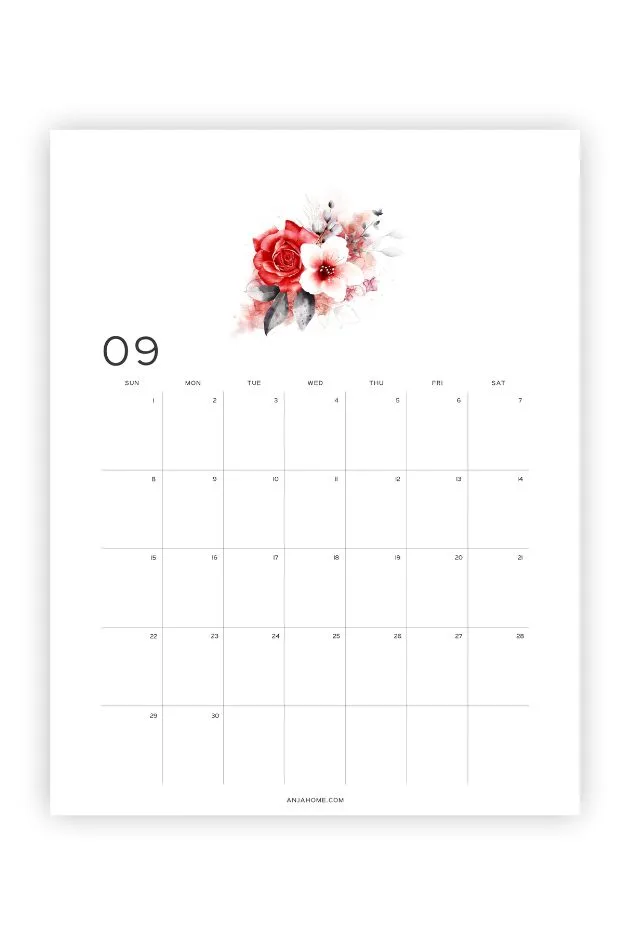 free printable calendar sept 2024 floral