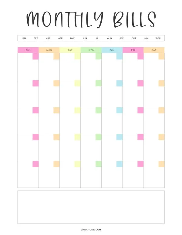 Printable Monthly Bill Calendar 10 Free Organizers AnjaHome Printable Monthly Bill Calendar 10 Free Organizers AnjaHome