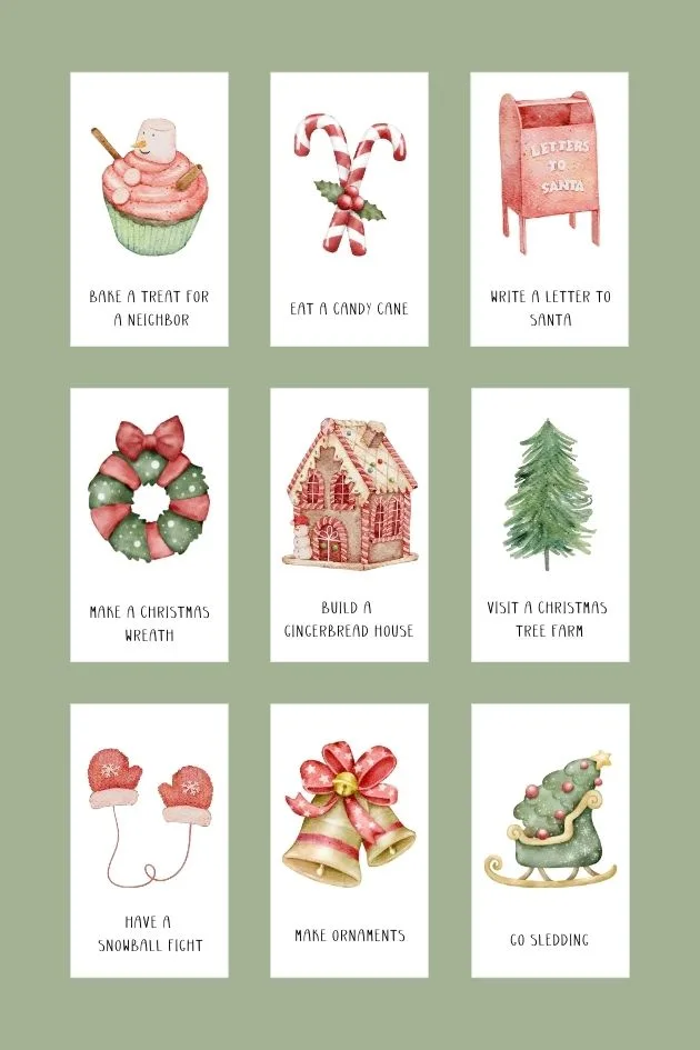 free printable advent calendar template Christmas activities for kids