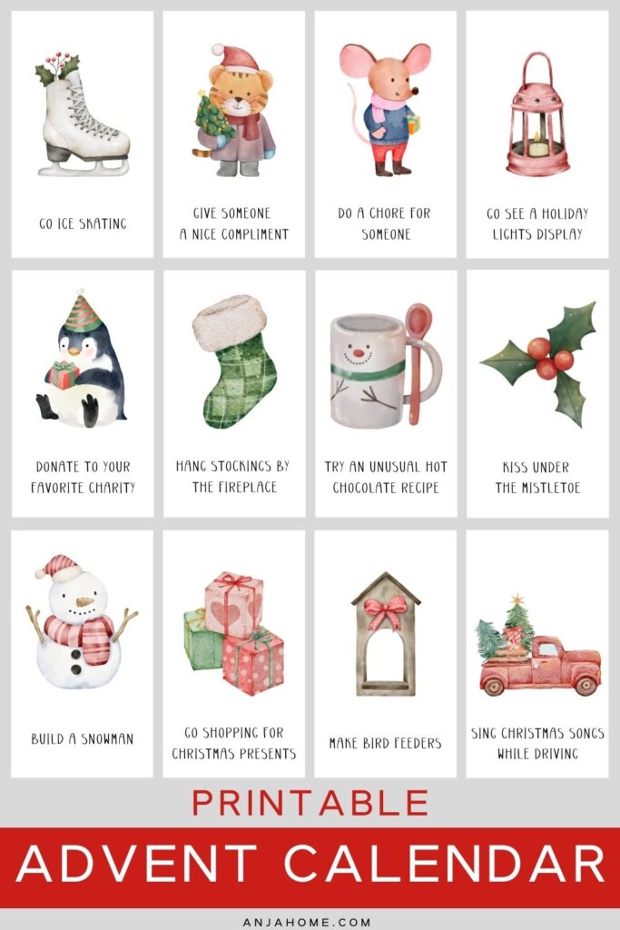 printable childrens advent calendar kids activities for Christmas