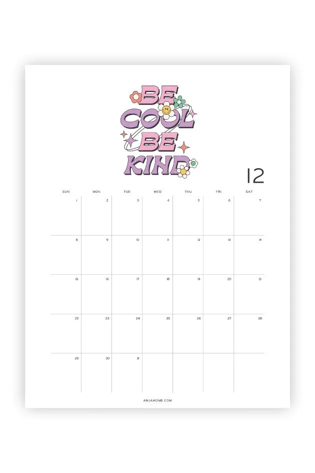 cute blank calendar for december