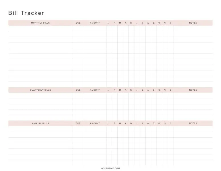 bill organizer template yearly monthly